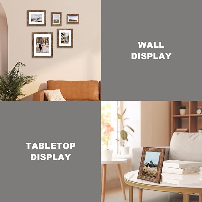 iRahmen 11x14 Picture Frame Set of 2 with High Definition Tempered Glass, Wood Photo Frame Display Pictures 8x10 with Mat or 11 x 14 Without Mat for Wall Mounting Horizontal or Vertical