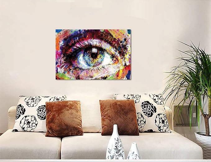 Yatsen Bridge Colorful Eye Graffiti Wall Art Street Artwork Eye Graffiti Painting Pictures HD Print Home Decoration for Living Room Bathroom Wall Decor Gallery Wrapped Ready to Hang - 24x36 inch