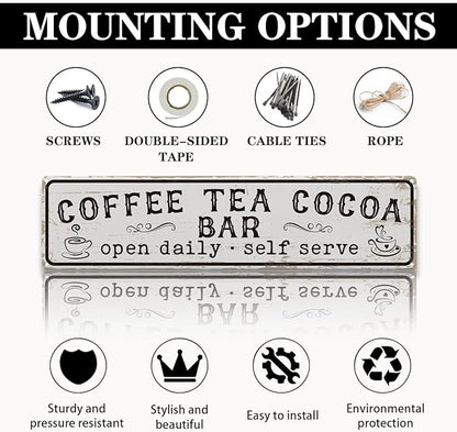 Coffee Signs for Wall, Coffee Tea Cocoa Bar Sign, Retro Metal Tin Sign, Vintage Coffees Bar Decor, Home Decor for Kitchen, Coffees Corner Decoration, Decorative Metal Wall Signs 15.8x4 Inches