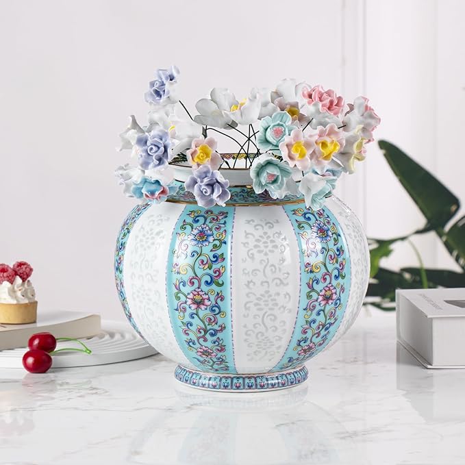 KAMMAK Colored Ceramic Vase, Beautiful Hand-Painted Decorative Vase, Modern Art Porcelain Vase for Flower Mantle Dining Table Centerpiece, Entryway Living Room Wedding Decoration, HYN002