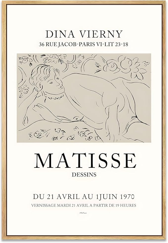 Zzuyi Framed Matisse Neutral Wall Art,Minimalist Body Line Prints,Modern Abstract Aesthetic Pictures for Bedroom, Bathroom, Dining Room Decor 16x24in