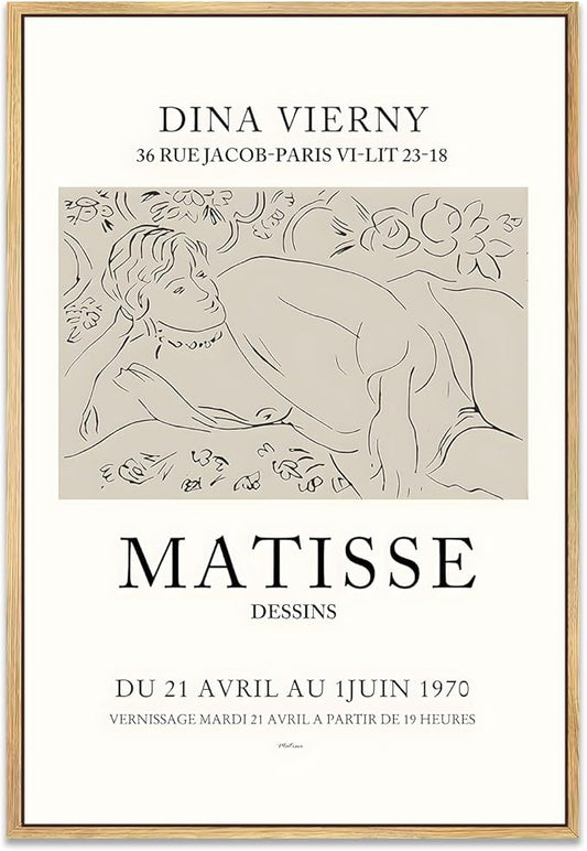 Zzuyi Framed Matisse Neutral Wall Art,Minimalist Body Line Prints,Modern Abstract Aesthetic Pictures for Bedroom, Bathroom, Dining Room Decor 16x24in