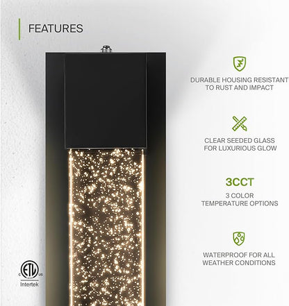 ASD LED 24" Bubble Glass Wall Light Fixture, Outdoor Dusk to Dawn Sconce | 3CCT, Waterproof, Photocell, ETL Listed | 12W 500LM 3000-5000K 120V | Exterior Lantern, Porch Lighting | Black, 4 Pack