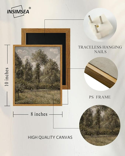 InSimSea Framed Canvas Prints Art Vintage Decor, Home Decor Poplars in Garden Classical Oil Painting Canvas Prints, Rustic Wall Decor for Bedroom Bathroom Living Room Office, 8"x10"