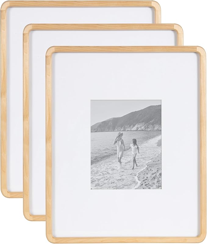 Kate and Laurel Inglewood Modern Wall Picture Frame Set of 3; 11x14 matted to 5x7; Natural Wood; Three-Piece Frame Set for Gallery Wall Accent Set in Living Room Decor