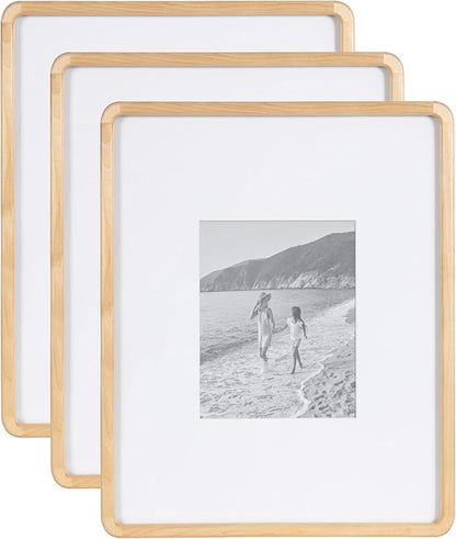 Kate and Laurel Inglewood Modern Wall Picture Frame Set of 3; 11x14 matted to 5x7; Natural Wood; Three-Piece Frame Set for Gallery Wall Accent Set in Living Room Decor