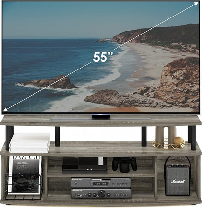 Furinno Jaya Large Entertainment Center Hold up to 55-in TV, Inch, French Oak/Black