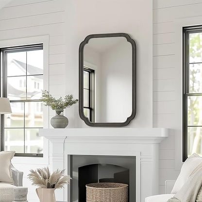HOMECOOKIN Wood Bathroom Mirror for Wall Decor Arched Rounded Corner Rustic Wood Frame Wall Mirror Home Decorative for Vanity, Living Room, Bedroom, Entryway (20 x 30 inch, Black)