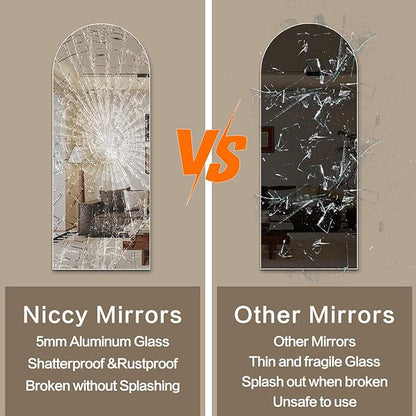 Niccy 61"×24" Frameless Arched Full Length Mirrors, Long Wall-Mounted Mirror for Living Room, Large Full Body Floor Mirror, Explosion-Proof Tall Hanging-Mirror for Bathroom Bedroom Entryway Decor