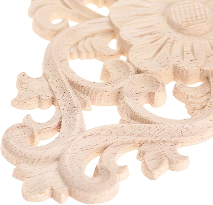 Wood Carved Appliques, 2Pcs Wooden Decorative Onlays, MUXSAM Unpainted Furniture Center Decals for Cabinet Dresser Bed Door Wall Wardrobe Ceiling Decoration Home DIY Project, 21x15cm/8.27"x5.9"