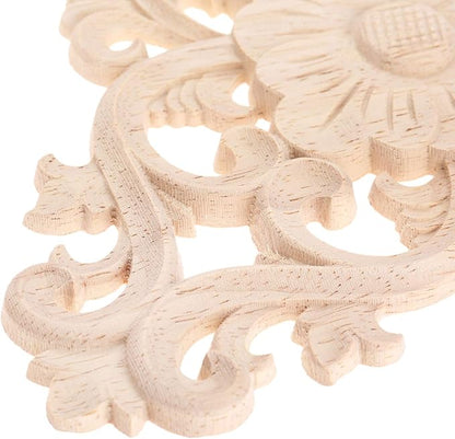 Wood Carved Appliques, 2Pcs Wooden Decorative Onlays, MUXSAM Unpainted Furniture Center Decals for Cabinet Dresser Bed Door Wall Wardrobe Ceiling Decoration Home DIY Project, 21x15cm/8.27"x5.9"