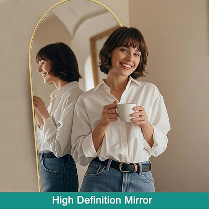 78''x38'' Oversized Full Length Mirrors, Arched Floor Mirror with Stand, Full Body Large Standing Mirror/Leaning/Hanging Wall Mounted for Living Room, Bedroom, Gold