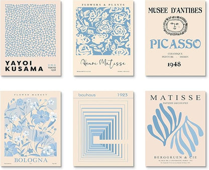 Habseligkeit Blue Master Wall Art Prints, Abstract Matisse Wall Art Exhibition Posters, Vintage Art Art Prints, Retro Room Decor for Aesthetic Bedroom（8x10inch, Unframed