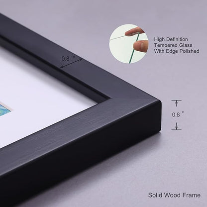 12x12 Picture Frame Set of 4 Made of Solid Wood Photo Frame with Real Glass for Pictures 8x8 with Mat or 12x12 Without Mat,Wall Mount or Tabletop Gallery Photo Frames in Black