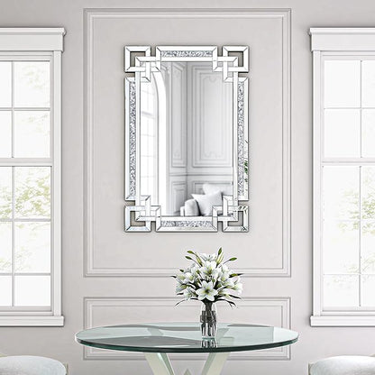 Crystal Crush Diamond Mirror-24 x36 Silver Mirror, Gorgeous Wall Mirror, Rectangle Mirrors for Wall Bathroom, Bedroom, Dining Room and Living Room