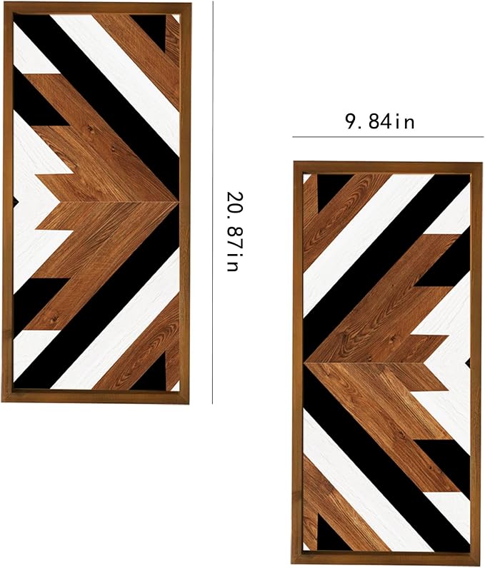 2 Pcs Western Aztec Wall Decor With Wood Framed, 20.9x9.8 Inch Wooden Southwestern Boho Wall Art, Native American Living Room Bedroom Guest Bathroom Rustic Decorations for Home