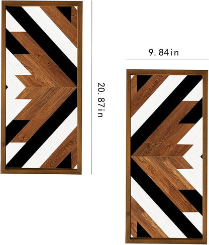 2 Pcs Western Aztec Wall Decor With Wood Framed, 20.9x9.8 Inch Wooden Southwestern Boho Wall Art, Native American Living Room Bedroom Guest Bathroom Rustic Decorations for Home