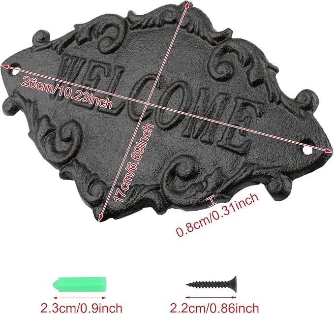Vintage Cast Iron Welcome Signs for Outside Wall Mounted Welcome Wall Decoration for House Sign Plaque Bar Cafe Shop Front Door 1 Pcs (26 * 17 * 0.8CM)