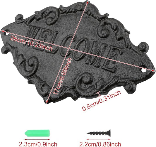 Vintage Cast Iron Welcome Signs for Outside Wall Mounted Welcome Wall Decoration for House Sign Plaque Bar Cafe Shop Front Door 1 Pcs (26 * 17 * 0.8CM)
