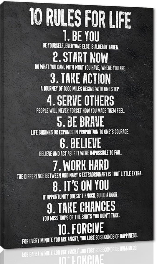 Yatsen Bridge 10 Rules for Life Motivational Wall Art Inspirational Canvas Office Art Decor Positive Black and White Artwork Framed Ready to Hang-28 inch x 44 inch