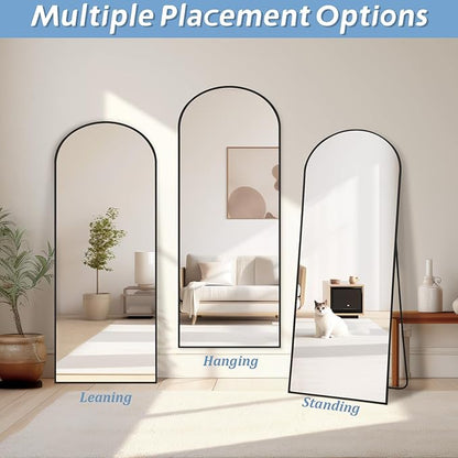 56"X18" Full Length Mirror, Black Floor Mirror with Stand Hanging or Leaning Against Wall Aluminum Alloy Frame Wall Mirror Full Length Tempered Glass for Bedroom Living Room