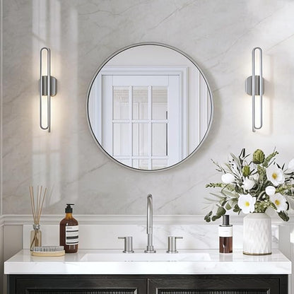 USHOWER Brushed Nickel Bathroom Mirrors for Over Sink, 24 Inch Circle Mirror with Metal Frame, Wall Mirror for Vanity, Entryway, Living Room, Hallway and Bedroom Decor