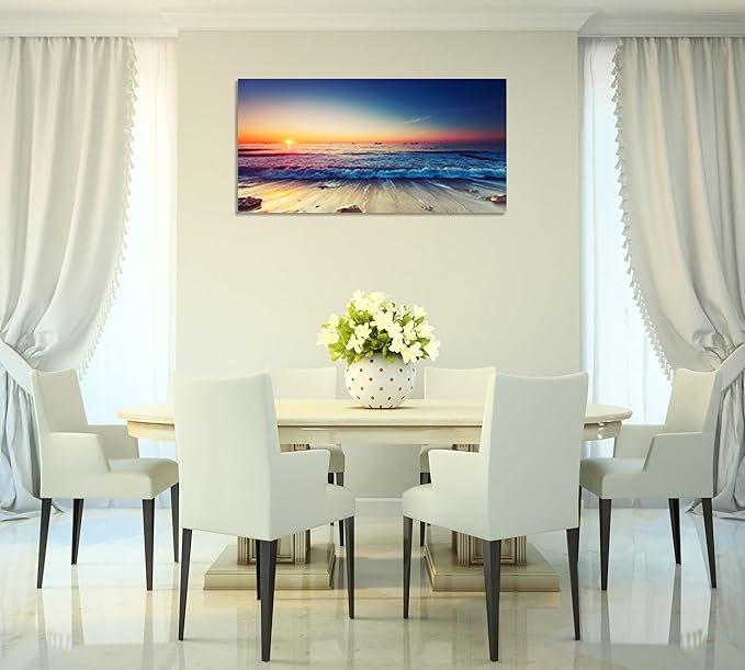 TutuBeer 1 Panel Beach Home Beach Decor Sea Wall Art for Home White Ocean Sea Sunrise with Deep Blue Sky Ocean Pictures Seascape Art for Wall Seascape Art 8" x 16" x 1 Piece