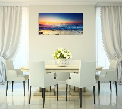 TutuBeer 1 Panel Beach Home Beach Decor Sea Wall Art for Home White Ocean Sea Sunrise with Deep Blue Sky Ocean Pictures Seascape Art for Wall Seascape Art 8" x 16" x 1 Piece