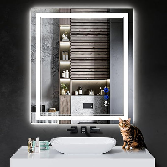 36"x32" LED Bathroom Mirror with Anti-Fog, Stepless Dimmable Lights, 3 Color Modes, Shatter-Proof Tempered Glass,Waterproof Design