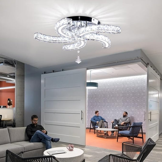 Modern Crystal Chandeliers Acrylic Crystal Led Ceiling Light Fixtures Arm Pendant Lighting Stainless Steel Ceiling Lamp Hanging Lights for Living Room Dining Room Bedroom (Cold White)