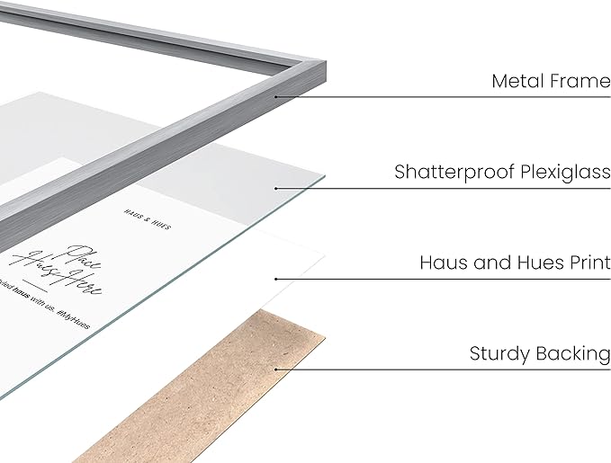 HAUS AND HUES 12x18 Silver Metal Picture Frames - Premium Aluminum with Vertical & Horizontal Hanging, Shatterproof Plexiglass - Perfect for Home or Office (12x18 in, Silver, Set of 4)
