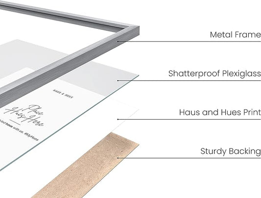 HAUS AND HUES 16x24 Silver Metal Picture Frames - Features Premium Aluminum, Vertical & Horizontal Hang, Shatterproof Plexiglass - Perfect for Home, Room, Office (16x24 in, Silver, Set of 25)