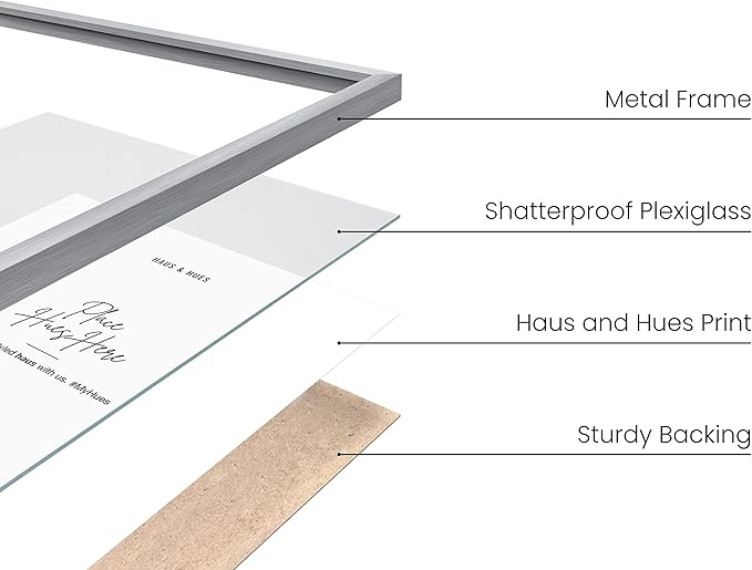HAUS AND HUES 18x24 Silver Metal Picture Frames - Features Premium Aluminum, Vertical & Horizontal Hang, Shatterproof Plexiglass - Perfect for Home, Room, Office (18x24 in, Silver, Set of 3)