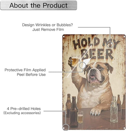 HOLD MY BEER Funny Beer Sign for Home Bar, Vintage Aluminum Metal Wall Decor 8x12 Inch for Man Cave, Basement Bar, Garage, Game Room or Kitchen