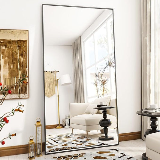 VooBang Large Full Length Mirror 78" x 35" - Shatterproof Huge Floor Full Body Mirror with Metal Frame, Freestanding, Wall Mounted, or Wall Leaning for Bedroom, Living Room, Dressing Room, Black