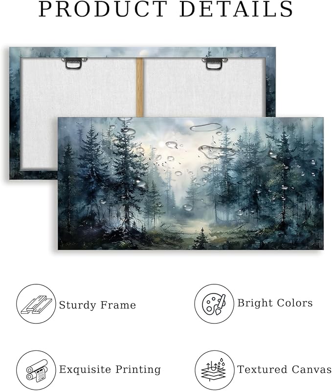 SERIMINO Large Canvas Wall Art, Forest Landscape Canvas Prints Paintings, Pine Trees Room Decorations, Foggy Forest Pictures Wall Decor Living Room, Bedroom Bathroom Aesthetic Large Artwork 20"X40"