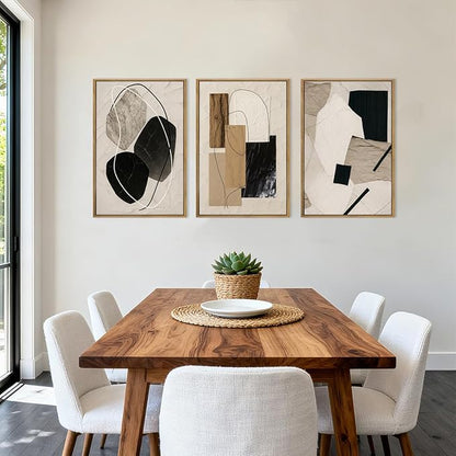 BINCUE Abstract Modern Wall Art Framed Neutral Wall Paintings Elegant Modern Artwork Abstract Neutral Wall Pictures for Living Room Bedroom Bathroom Office 16x24 Inch Set of 3 Gift