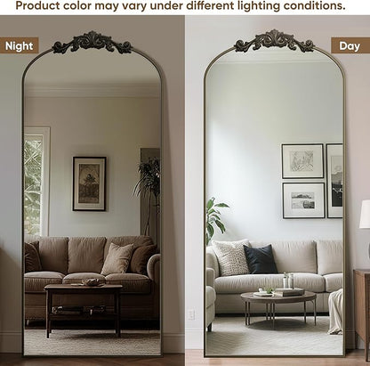 Antok Arched Full Length Mirror, 81"x41" Floor Mirror with Carved, Full Body Mirrors for HomeDecor, Standing/Halling Large Wall Mirror for Bedroom, Living Room, Cloakroom, Bronze, Retro Style