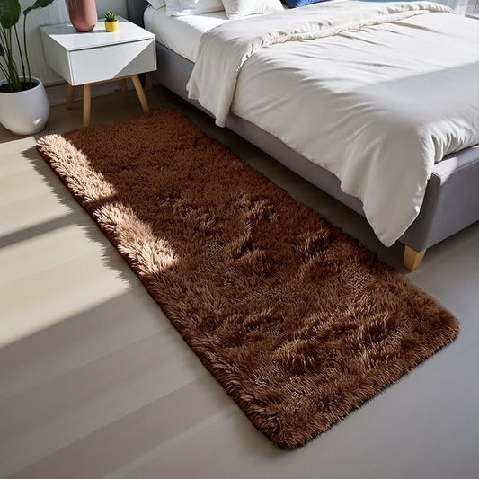 Soft Runner Rugs for Bedroom, Brown 2x6 Area Rugs Fluffy Rug Shag Area Rug Carpet, Bedside Rug for Living Room Bedroom Kids Room Home Decor
