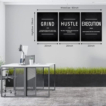 KAWAHONE Inspirational Quotes Poster Framed, Motivational Canvas Painting Print Picture Wall Grind Hustle Execution Art Positive Sayings Artwork for Home Office Workplace Large Ready to Hang