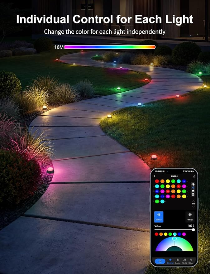 APPECK Outdoor Ground Lights 32 Pack, 100FT RGBW Color Changing Pathway Lights Wired, 2200K Warm White Smart Landscape Lighting, for Garden Yard Lawn Path Holiday Party Decor, with App/Voice Control