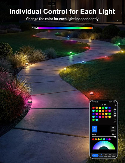 APPECK Outdoor Ground Lights 32 Pack, 100FT RGBW Color Changing Pathway Lights Wired, 2200K Warm White Smart Landscape Lighting, for Garden Yard Lawn Path Holiday Party Decor, with App/Voice Control