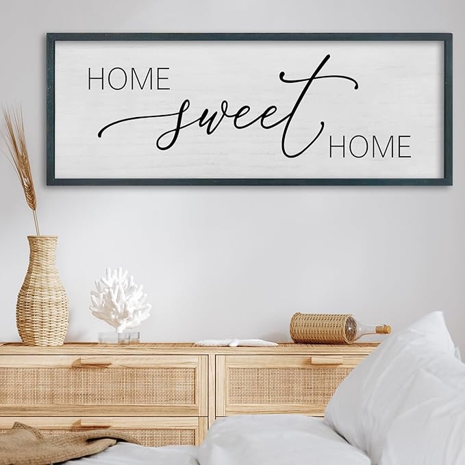 FZMHASLWW Home Sweet Home Wall Decor, 32”X 12” Farmhouse Living Room Above Couch Room Rustic Horizontal Sign, Modern Family Hanging Plaque Wall Art (Black)