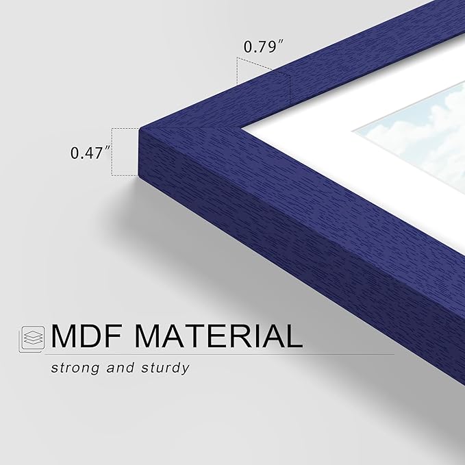 Picrit 11x14 Picture Frame Set of 12, Display 8x10 with Mat or 11x14 without Mat, Photo Frames for Wall Mounting or Table Top Display, Navy Blue