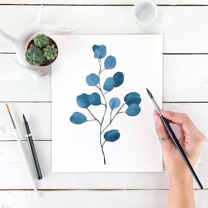 DREAM BIG PRINTABLES Eucalyptus Dark Blue Art Prints (Set of 6) - Unframed - 8x10s | Trendy Botanical Decor for Living Room, Family Room, Bathroom, Office, Nursery - Gift for Gardener, Plant Lover