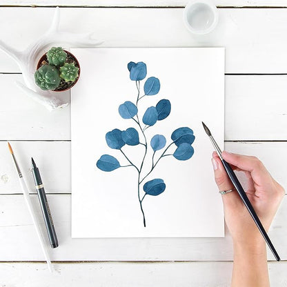 DREAM BIG PRINTABLES Eucalyptus Dark Blue Art Prints (Set of 6) - Unframed - 8x10s | Trendy Botanical Decor for Living Room, Family Room, Bathroom, Office, Nursery - Gift for Gardener, Plant Lover