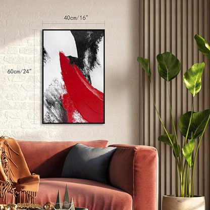 YPY Red Abstract Canvas Wall Art: Black and White Pictures Modern Minimalist Paintings Print Poster for Living Room Bedroom Bathroom Office Home Wall Decor 16"x24"