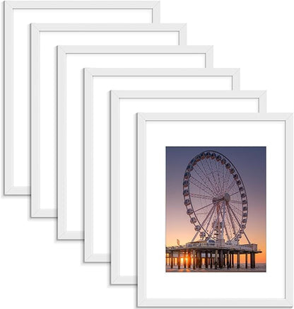 BESCRCL 11x14 Picture Frame White Set of 6, Display Pictures 8x10 with Mat or 11x14 without Mat, Photo Frames for Wall Mounting