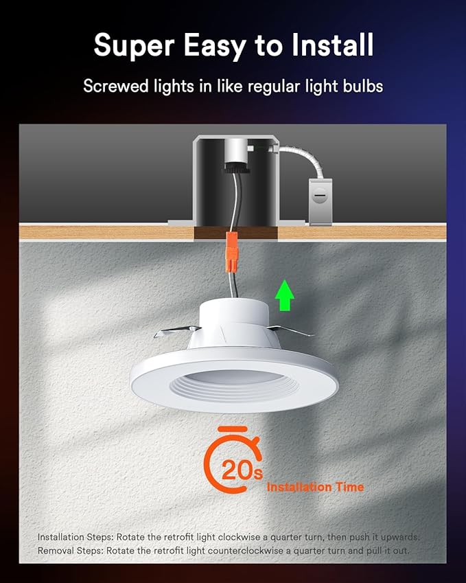 Smart Recessed Lighting 6 Inch, Dual Light RGBCW LED Can Lights with Music Sync, Anti-Glare Color Changing Ceiling Light Compatible with Alexa/Google, Dimmable Retrofit Downlight for Bedroom, 1 Pack