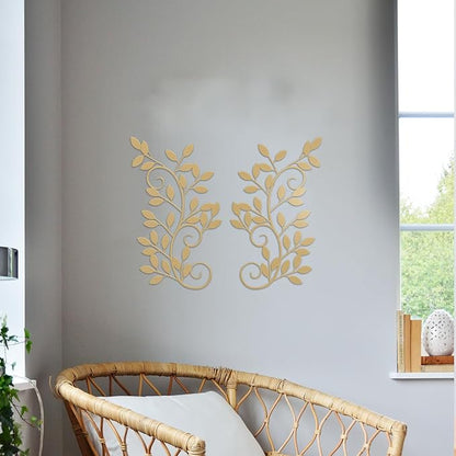 ESTART 2 Pieces Metal Tree Leaf Wall Decor Vine Olive Branch Leaf Wall Art Wrought Iron Scroll Sculptures for Above the Bed, Living Room, Bedroom, Hallway, Indoor and Outdoor Decoration (Gold)